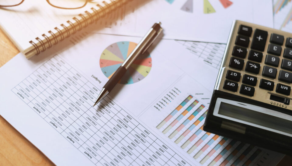business financial concept accounting report on desk in office